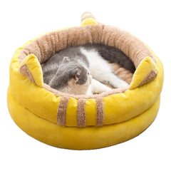 Cama de felpa semicerrado de terciopelo para Mascotas PET NEST MAT amarillo