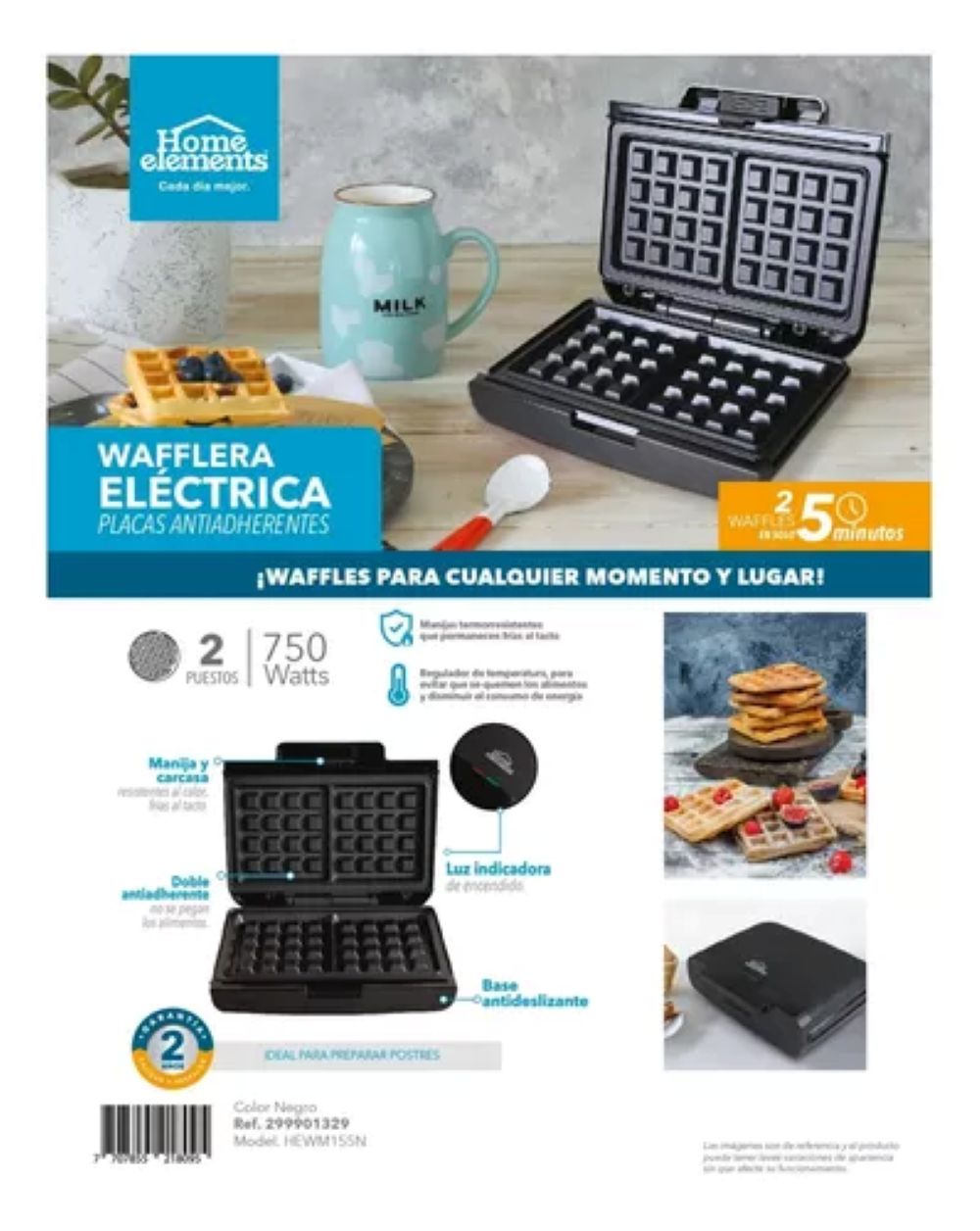 WAFFLERA  DE 2 PUESTOS CUADRADA