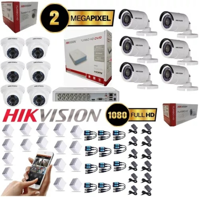 Kit de 16 cámaras marca hikvision, perfecto para tu hogar o negocio.