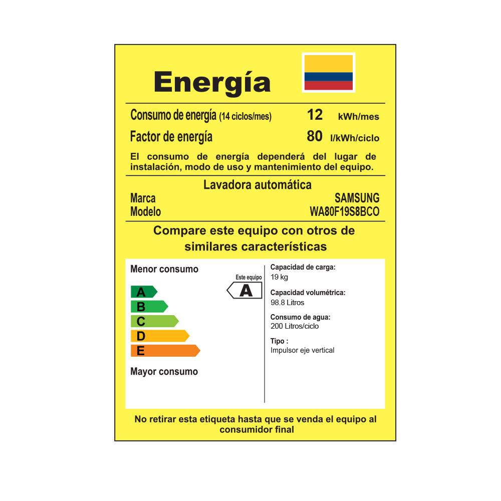 Lavadora SAMSUNG Bespoke Carga Superior AI Wash 19 Kg WA80F19S8BCO Negra