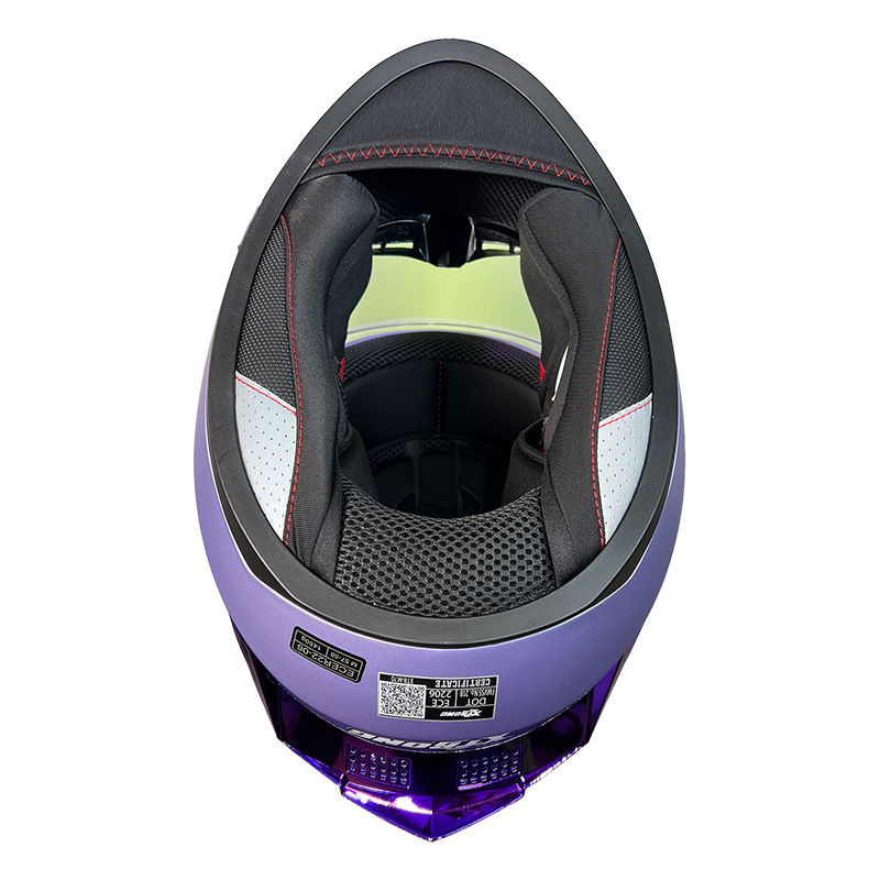 XTR-M70 XTRONG MORADO MATE SIN GRAFICO-SPOILER CROMADO PURPURA VISOR REVO PURPURA