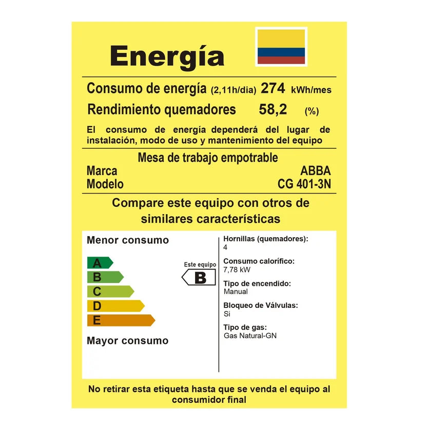 Estufa de empotrar Abba CG 4PLN EE 4 puestos gas natural acero inoxidable